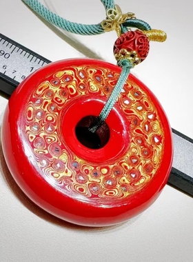 大漆珐琅彩朱砂平安扣吊坠男女款本命年高含量挂件饰品项链礼物