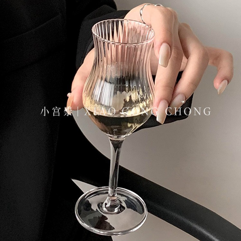 新中式ins风竖纹收腰酒杯玻璃杯闻香杯品鉴酒杯香槟杯冷萃茶杯子 - 图2