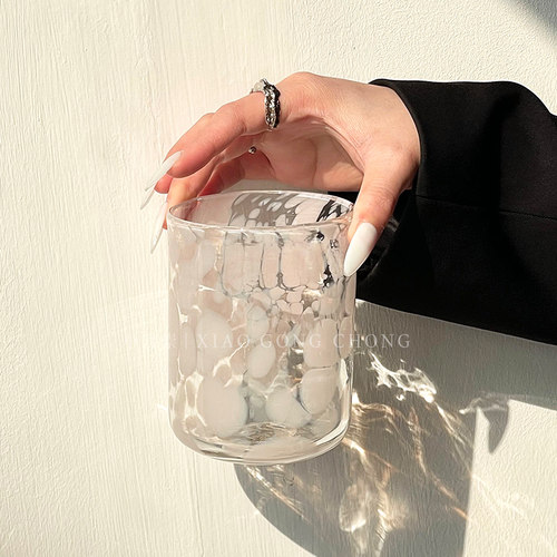 原创小众设计水波粉玻璃杯波点水杯高颜值中古杯酒杯果汁牛奶杯子 - 图0