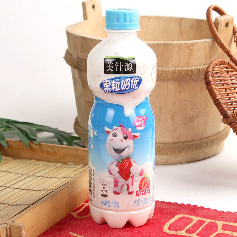 美汁源果粒奶优草莓味水果牛奶饮品450g/瓶