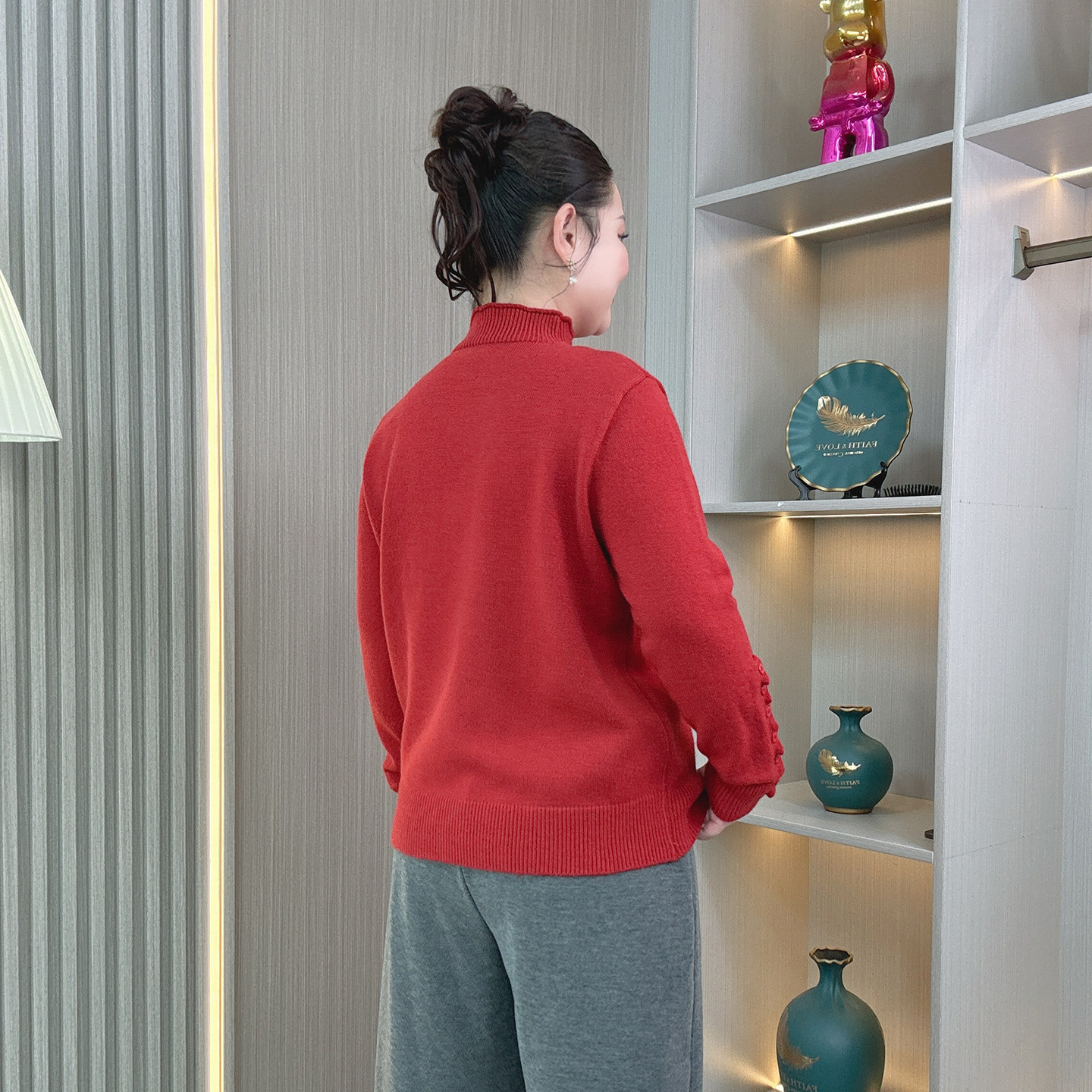 复古花边纽扣半高领纯色显瘦针织打底衫洋气大码女装上衣秋冬毛衣,淘宝优惠券,粉丝福利购,淘宝优惠卷