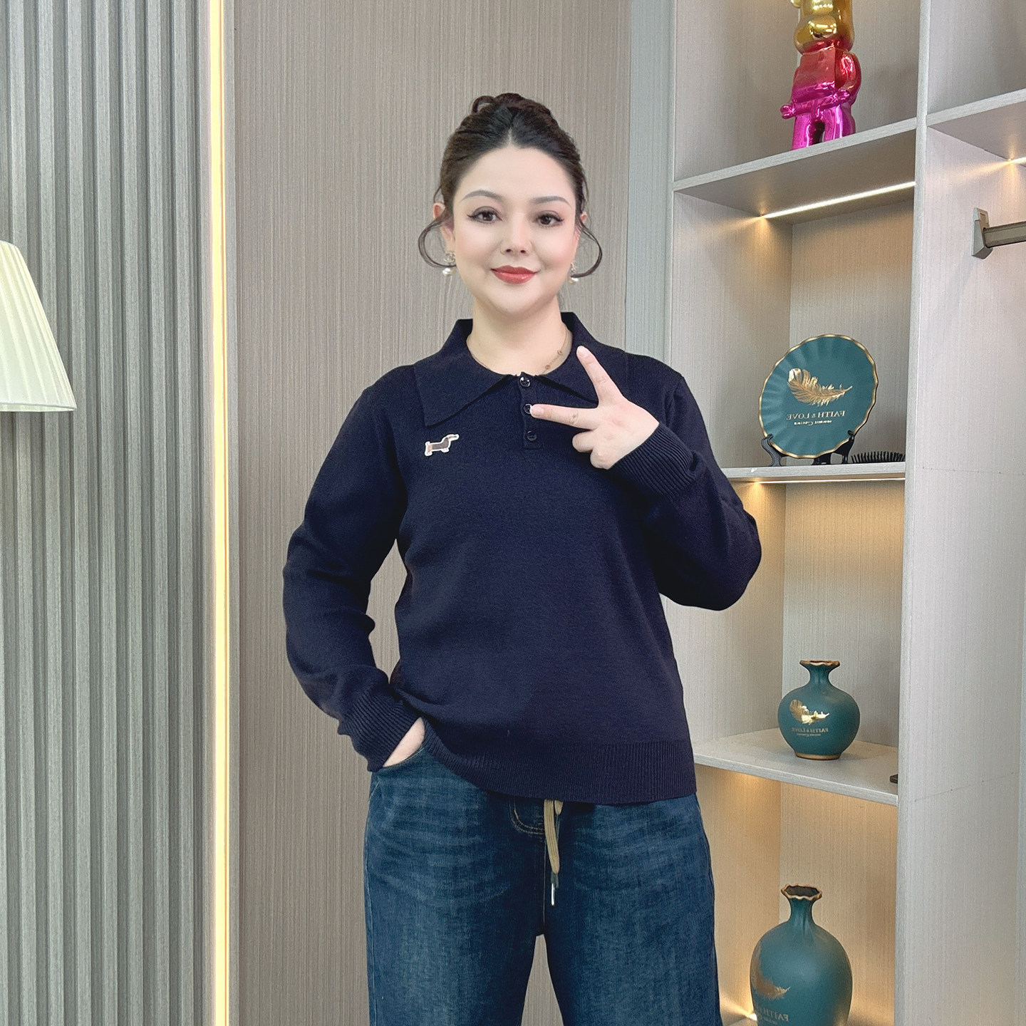 大码女装腊肠小狗刺绣软糯毛衣长袖针织衫胖mm秋冬季显瘦翻领上衣,淘宝优惠券,粉丝福利购,淘宝优惠卷