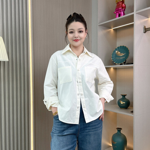 宽松衬衫外套女春秋装2026新款大码胖mm显瘦衬衣时尚洋气开衫上衣 - 图0