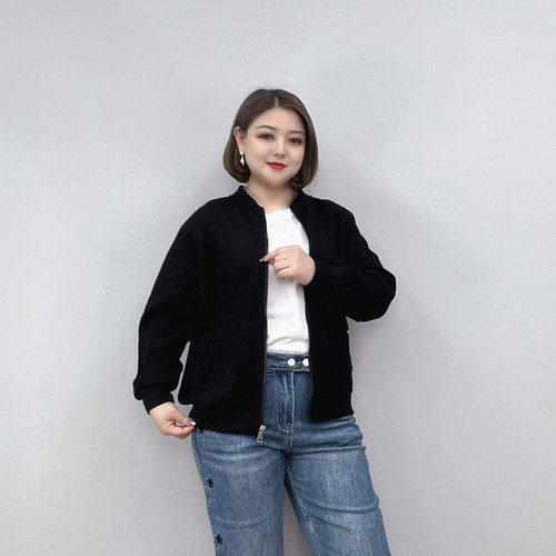 棒球服夹克女短款外套宽松大码胖mm春装休闲开衫时尚减龄长袖上衣 - 图0