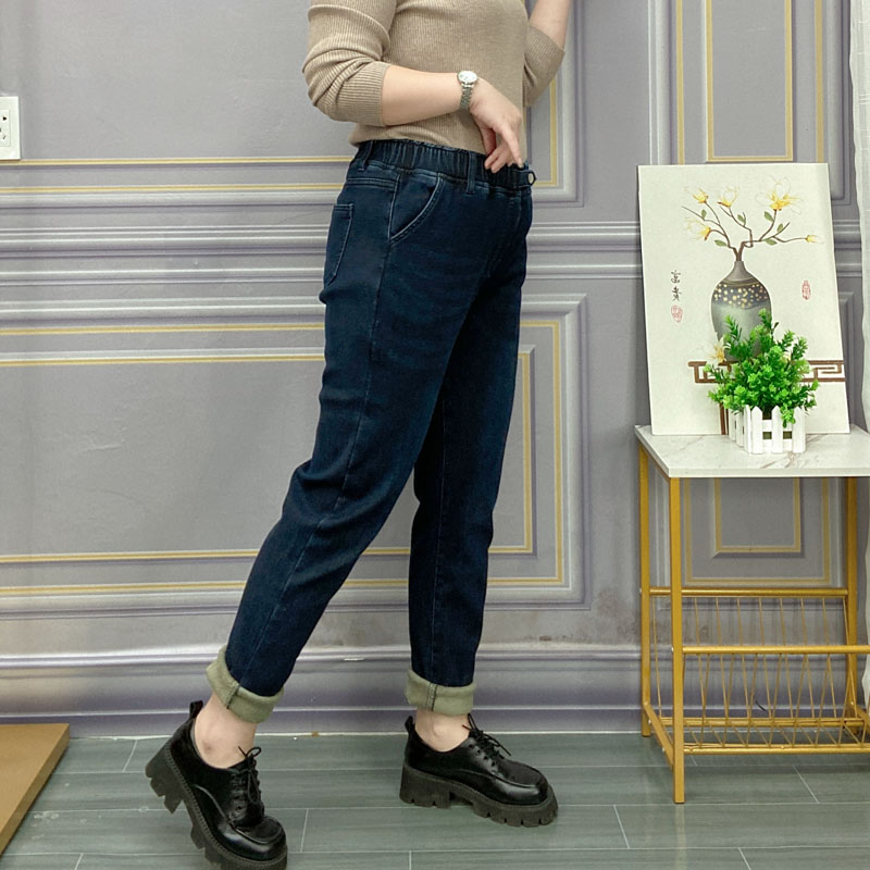 松紧腰加绒牛仔裤女大码胖mm宽松秋冬季保暖哈伦裤高腰显瘦老爹裤,淘宝优惠券,粉丝福利购,淘宝优惠卷