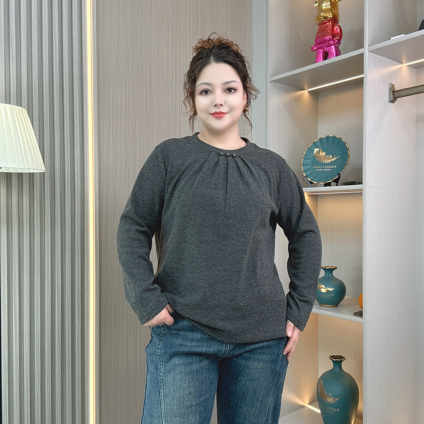 胖mm设计感时尚洋气大码女装秋冬长袖加绒打底衫减龄遮肚显瘦上衣,淘宝优惠券,粉丝福利购,淘宝优惠卷