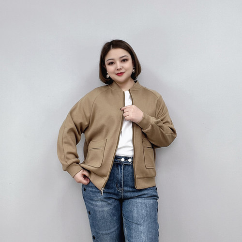 棒球服夹克女短款外套宽松大码胖mm春装休闲开衫时尚减龄长袖上衣 - 图2