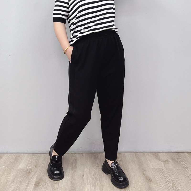 黑色九分哈伦裤女春秋夏季宽松大码胖mm显瘦薄款高腰休闲萝卜裤子,淘宝优惠券,粉丝福利购,淘宝优惠卷