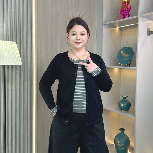 早秋别致假两件针织开衫女大码小众设计通勤百搭宽松上衣秋冬新款 - 图0