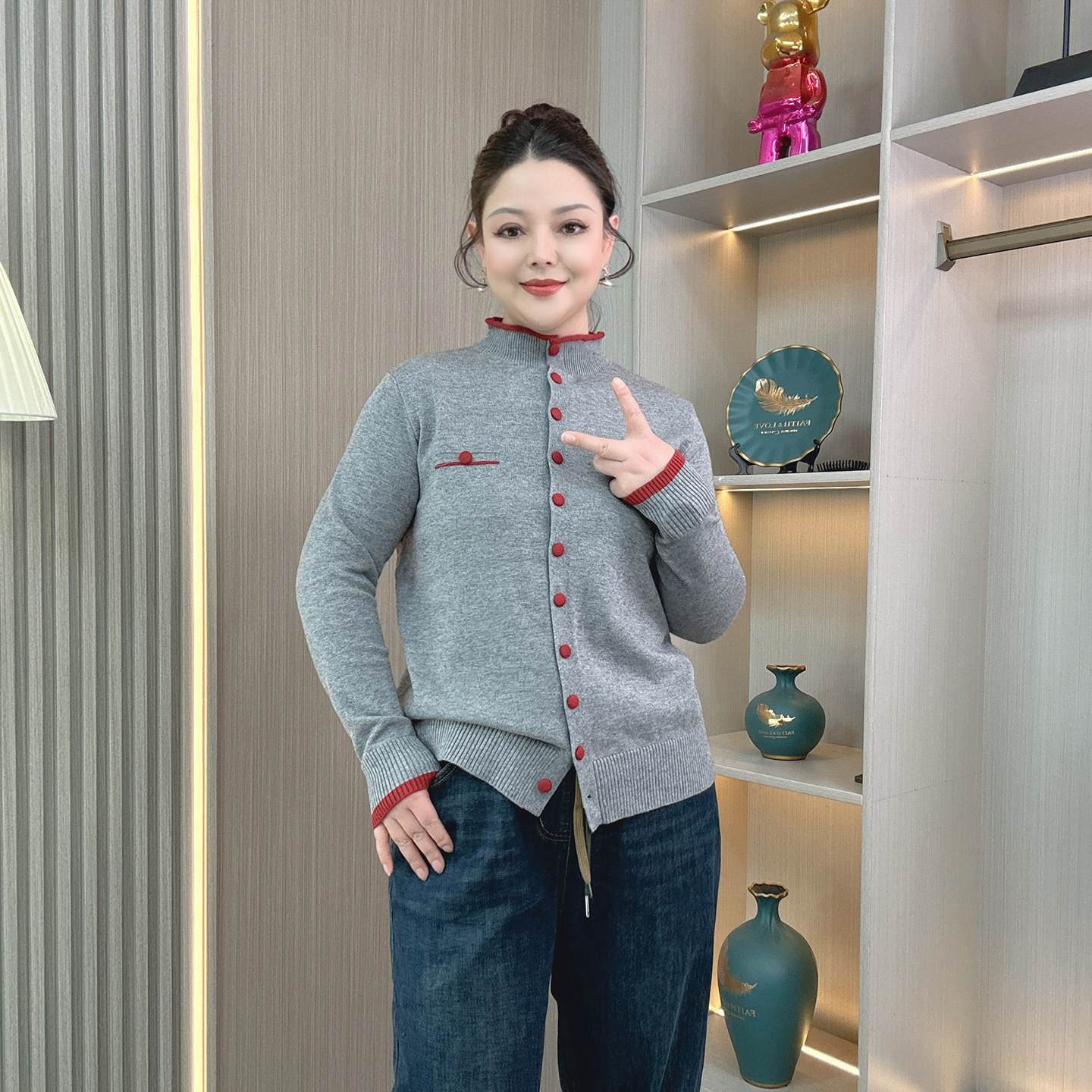 秋冬新款立领单排扣针织衫开衫女大码胖mm宽松显瘦软糯保暖毛衣潮,淘宝优惠券,粉丝福利购,淘宝优惠卷