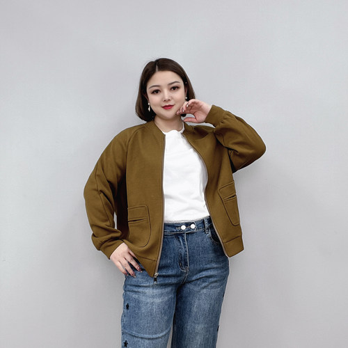 棒球服夹克女短款外套宽松大码胖mm春装休闲开衫时尚减龄长袖上衣 - 图1