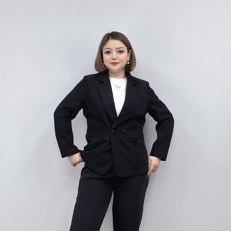 高级感春秋季休闲西服上衣大码女装200斤胖MM显瘦黑色西装女外套,淘宝优惠券,粉丝福利购,淘宝优惠卷