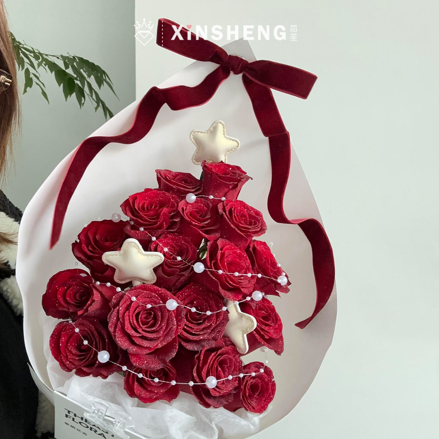 【圣诞节新品】芯苼物语 圣诞玫瑰花树节日氛围感鲜花diy花店资材 - 图2