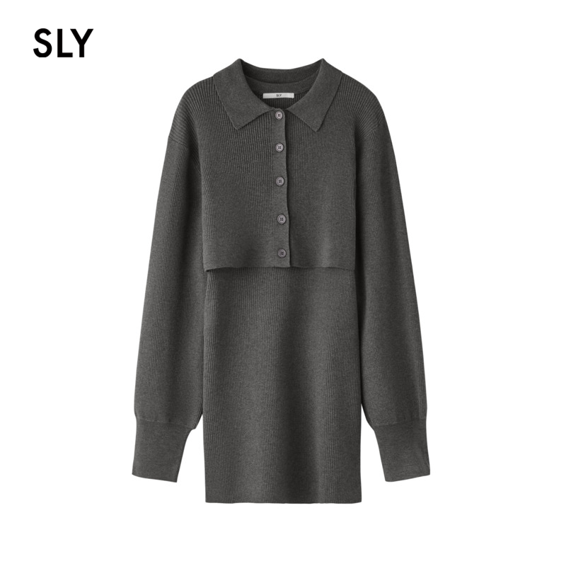 SLY 新品纯色简约欧美风两件套短款纯色针织连衣裙030HSM73-0210 - 图3