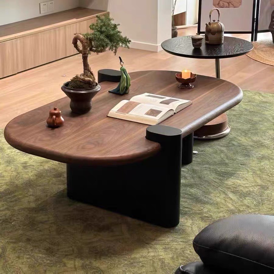 新款简约设计师中古风茶几小户型现代民宿椭圆实木茶桌客厅家用,淘宝优惠券,粉丝福利购,淘宝优惠卷