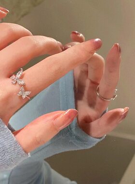 超温柔山茶花戒指女ins小众设计冷淡风高级开口可调节食指戒指环