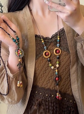 新中式禅意风做旧羽毛项链民族风