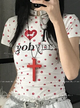 红色大十字架吊坠辣妹夸张项链长款颈饰亚文化洛丽塔配饰新品装饰