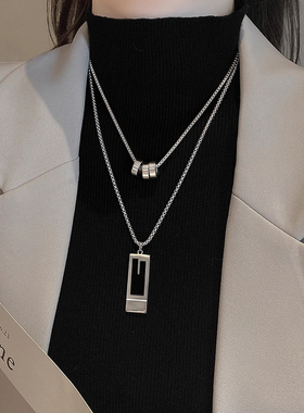 秋冬新款双层叠戴长条几何项链毛衣链小众独特设计感配饰ins百搭
