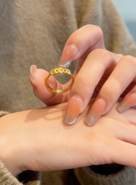 金色招财黄铜钱戒指2026新款复古五帝币钱币小金币小众设计感指环