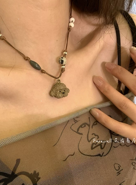甜酷泰迪小狗项链女颈链珍珠高级感轻奢锁骨链2024年新款卫衣链女