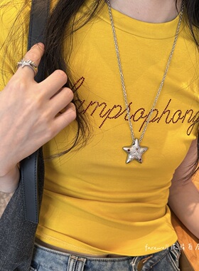 爆款！韩系简约五角星项链女小众锁骨链星星甜酷款毛衣链百搭配饰