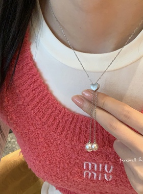 爱心珍珠银色抽拉锁骨链女百搭