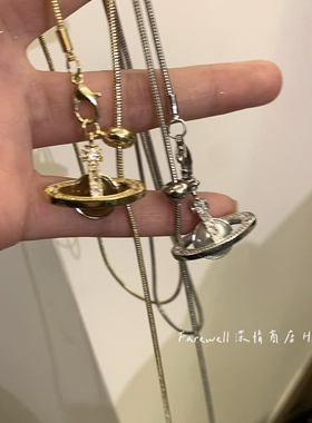 项链女款2024新款土星锆石锁骨链星球虎石卫衣了珍珠吊坠毛衣链