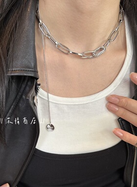 银色粗链锁骨链女欧美个性潮酷