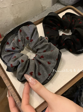店主推荐！灰色爱心发圈甜美温柔波点大肠发圈高级感气质百搭发饰