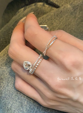 小众双层交叉爱心H字母女戒