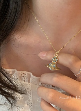 2025新款爆款项链女 甜美少女糖果色土星颈链 多巴胺风星球锁骨链