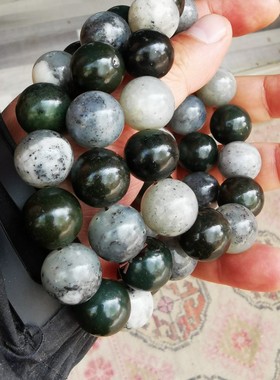 和田玉青花塔青混搭16毫米大珠男款，料子微杂但都是真东西油性好