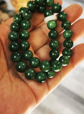 和田玉俄料碧玉10毫米手串 有黑点 油性高 入门级真东西随机发货
