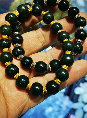 和田玉塔青黑青玉10毫米珠子手串 真实颜色手机实拍 放漏清仓