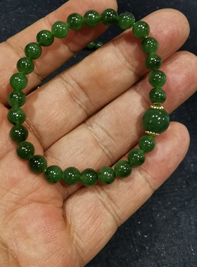 和田玉俄料碧玉6毫米珠子手串 有黑点油性高 可定做随机发货