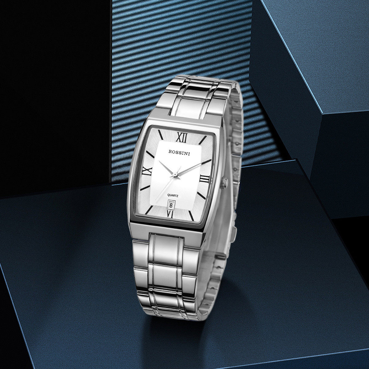 专柜正品罗西尼防水手表男简约方形休闲男士日历蓝宝石英男表1389