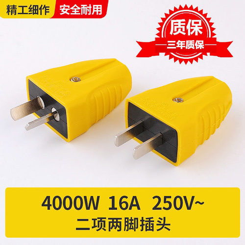 【4000W】10转16A二脚插头电源接线插头摔不烂阻燃防摔二脚二插头 - 图0