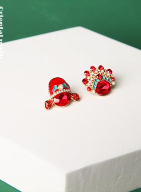 国潮耳饰复古宫廷耳钉女士红色耳坠新款高级感小众设计耳环
