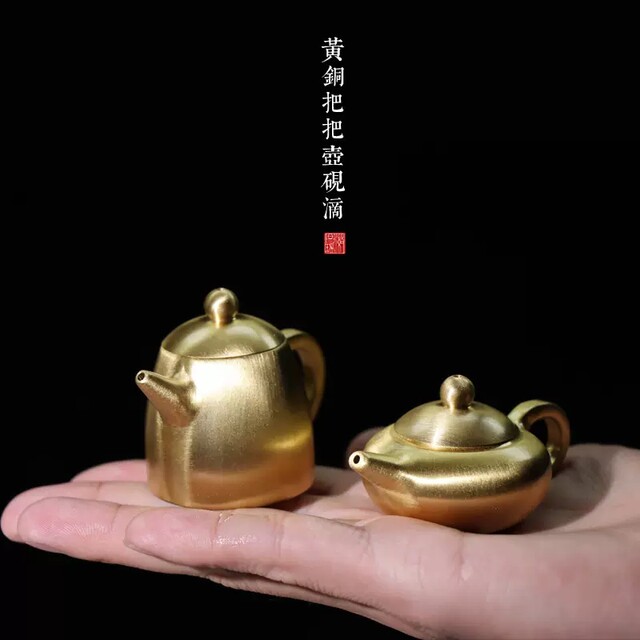Teapot ທອງແດງບໍລິສຸດ mini, ສີ່ treasures ຂອງການສຶກສາ, ນ້ໍາຫຼຸດລົງ kettle inkstone