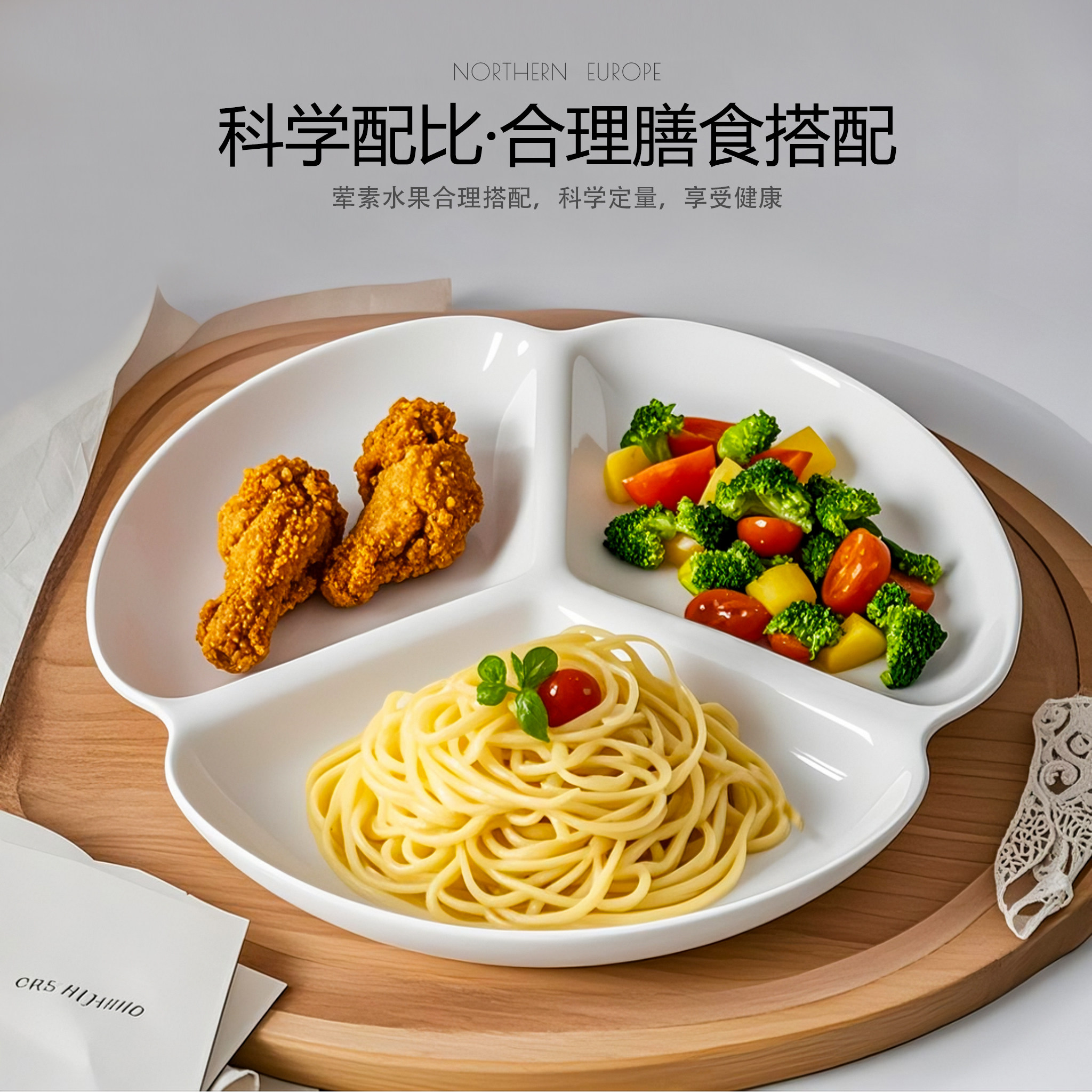 陶瓷减脂分餐盘三分盘儿童餐盘分食盘早餐盘零食点心盘三格分格盘,淘宝优惠券,粉丝福利购,淘宝优惠卷