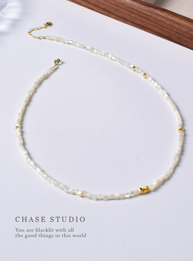 天然马蹄贝珠+925碎银子锁骨链