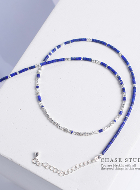 天然青金石碎银子项链
