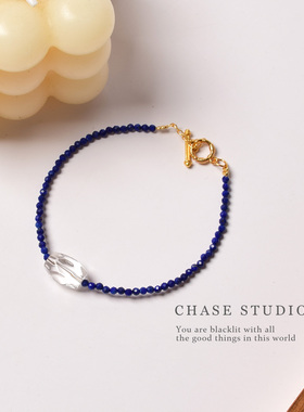 青金石白水晶串珠手链女款个性