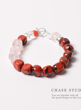 天然红玛瑙复古撞色925银手链