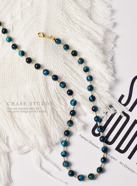 原创设计虎眼石胡蓝项链追逐手作