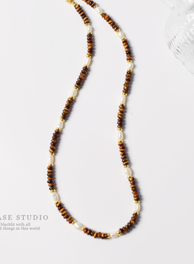 天然虎眼石+珍珠项链女设计锁骨