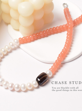 天然淡水珍珠串珠手链甜美橙色