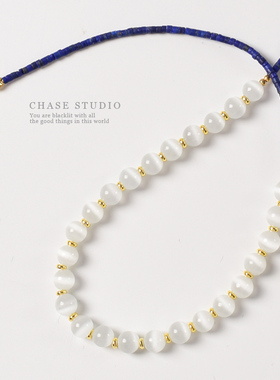 撞色猫眼石追逐手作小众项链