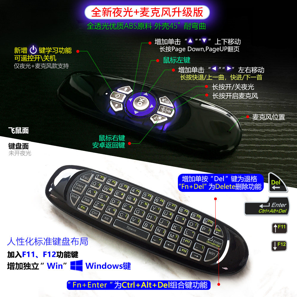 迷你键鼠空中飞鼠 电脑电视通用一体鼠标键盘套装 无线2.4G遥控器,淘宝优惠券,粉丝福利购,淘宝优惠卷